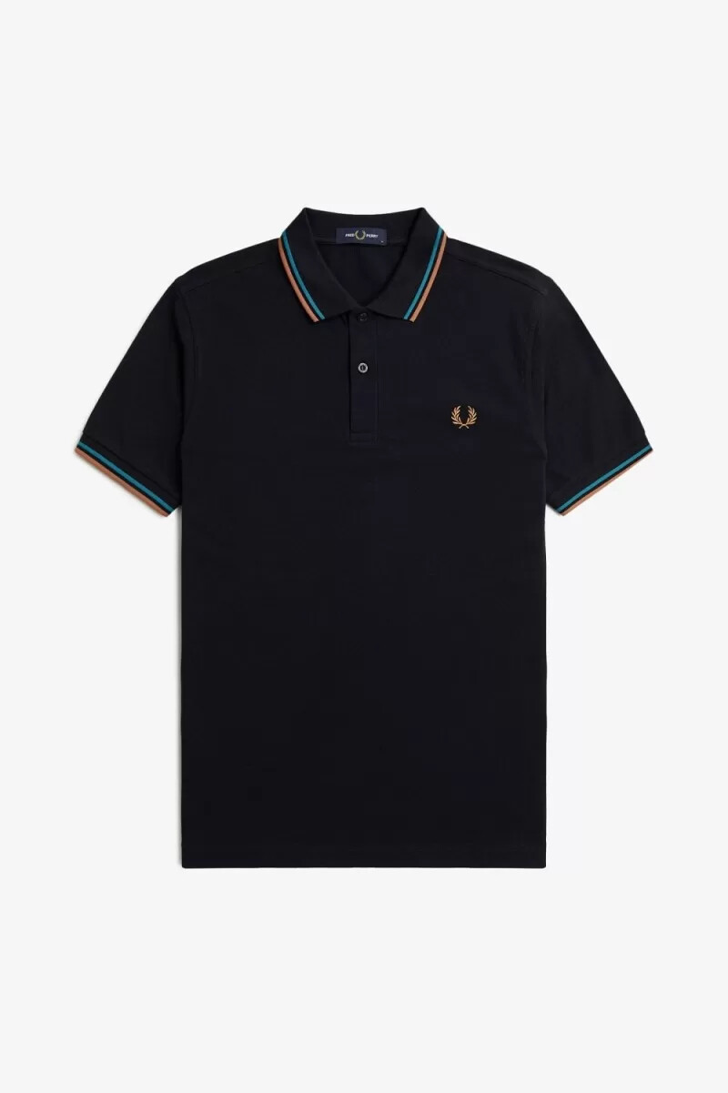 fred perry m3600 mens shirt navy cyber blue light rust