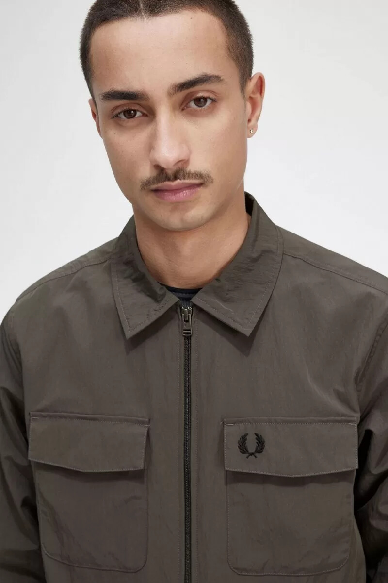 fred perry lightweight zip-through mens shirt field green