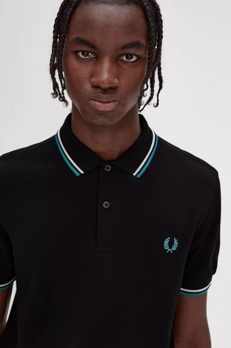fred perry m3600 mens shirt black beige deep mint