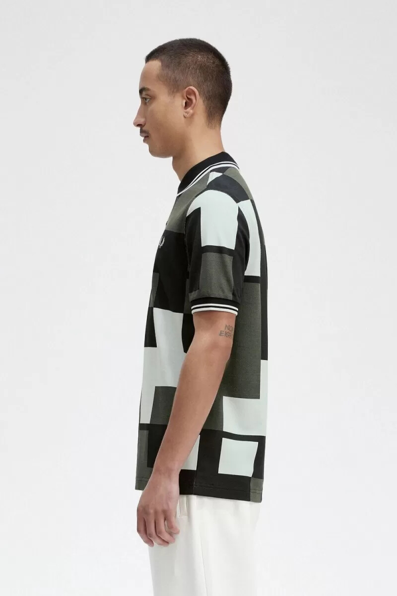 fred perry pixel print mens shirt light aqua