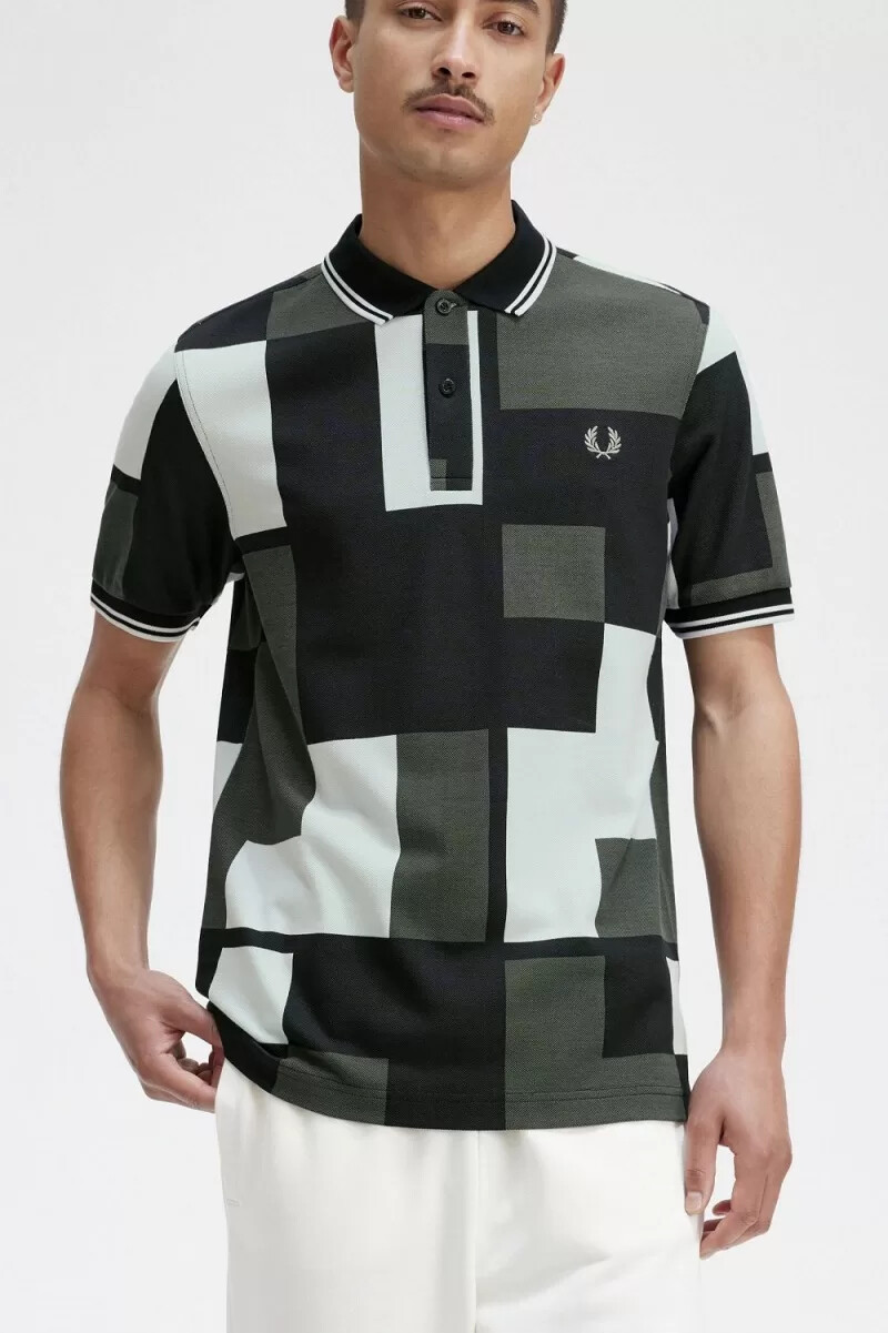 fred perry pixel print mens shirt light aqua