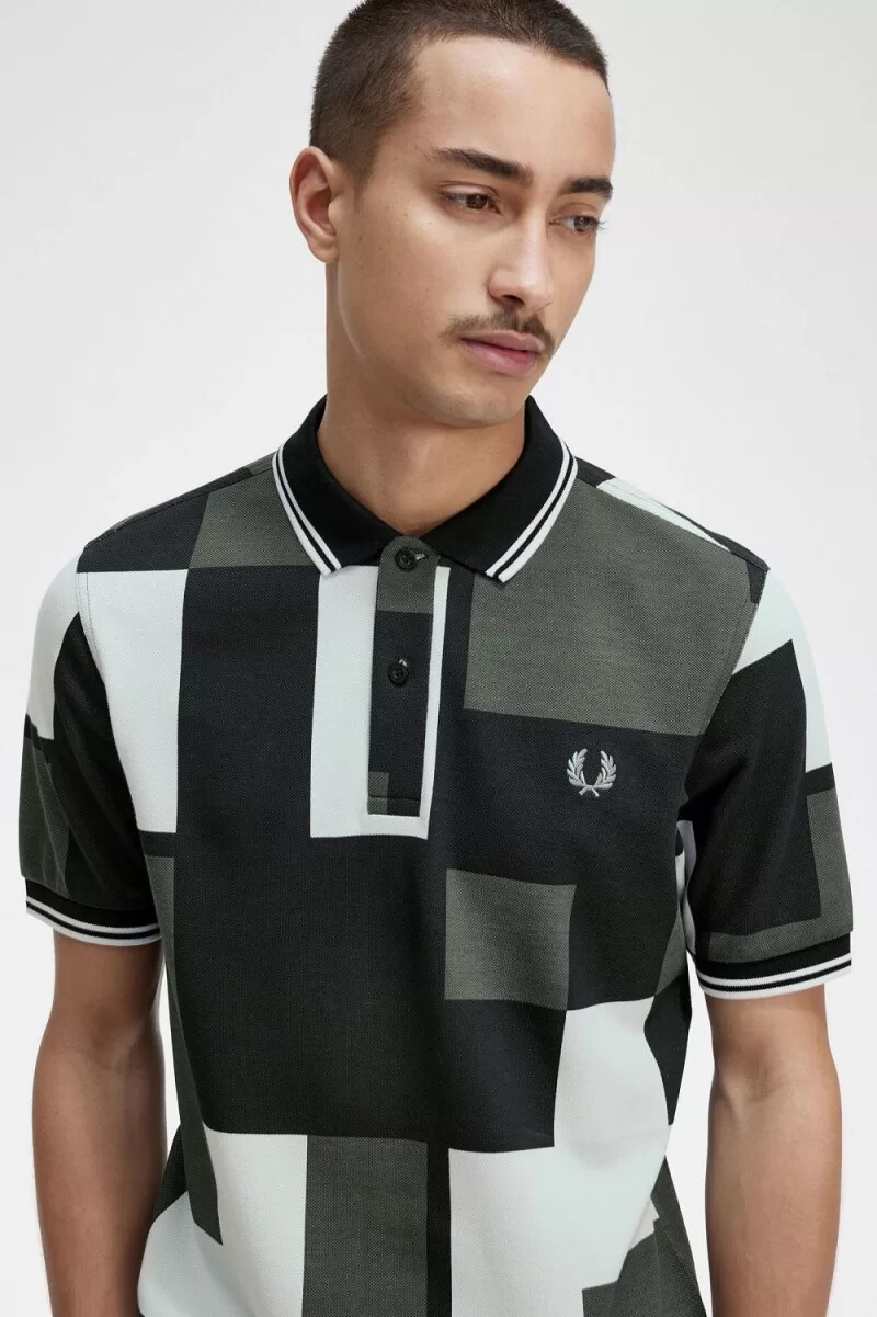 fred perry pixel print mens shirt light aqua