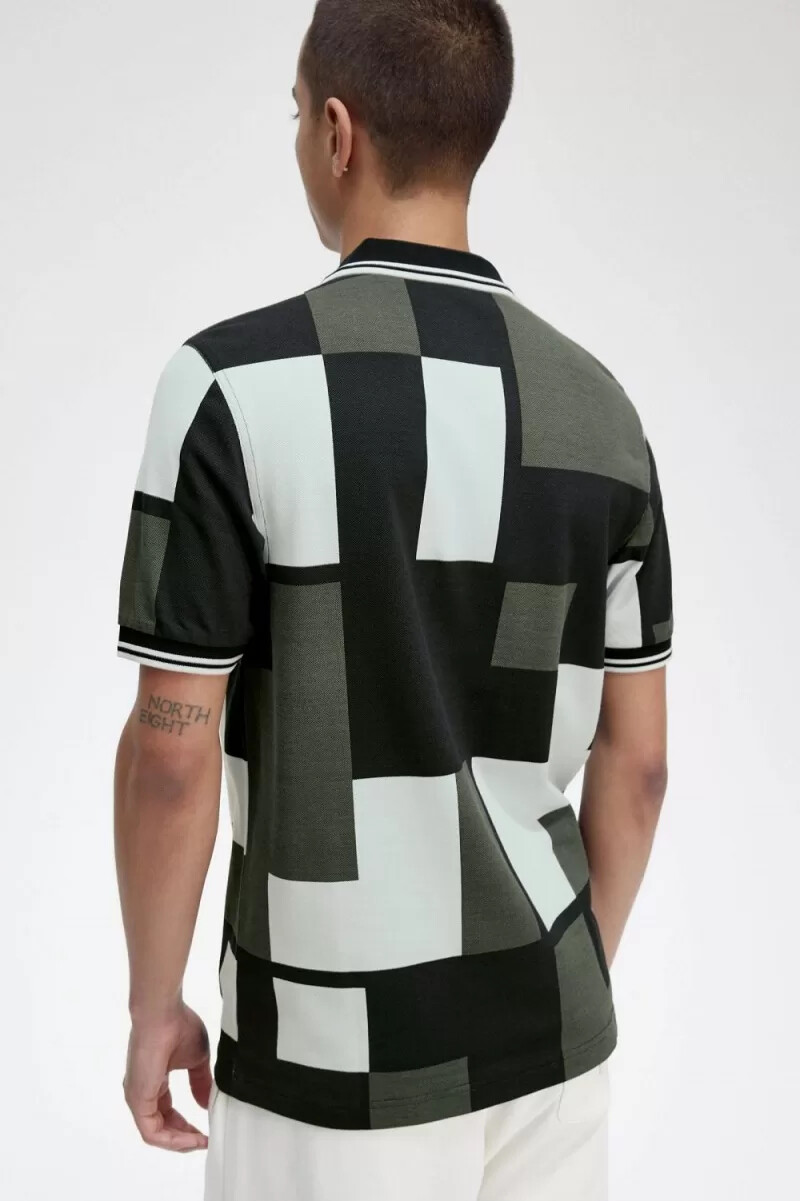 fred perry pixel print mens shirt light aqua