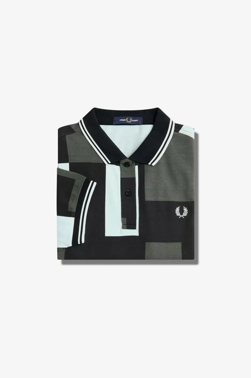 fred perry pixel print mens shirt light aqua