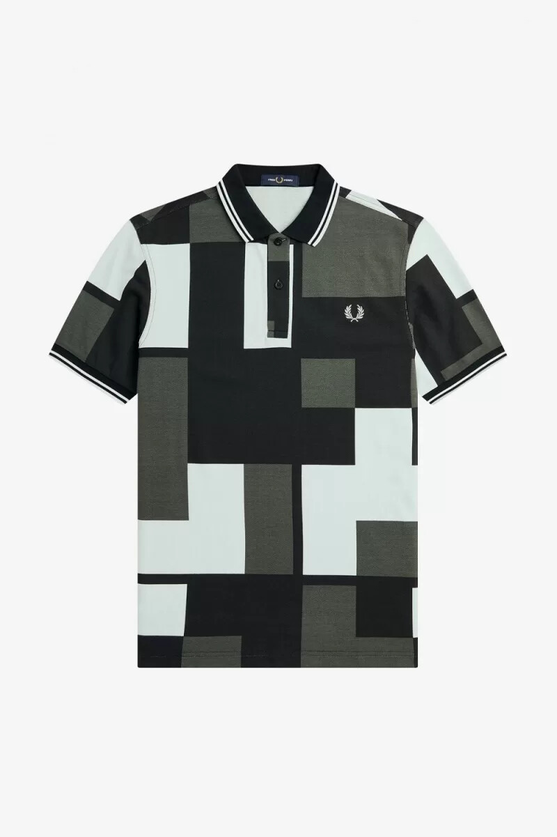fred perry pixel print mens shirt light aqua