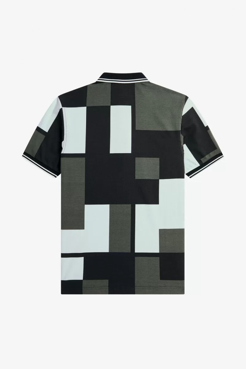 fred perry pixel print mens shirt light aqua