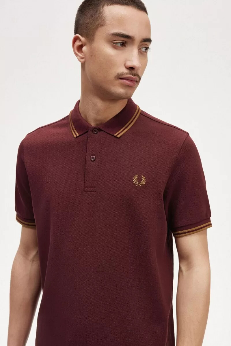 fred perry m3600 mens shirt oxblood brown