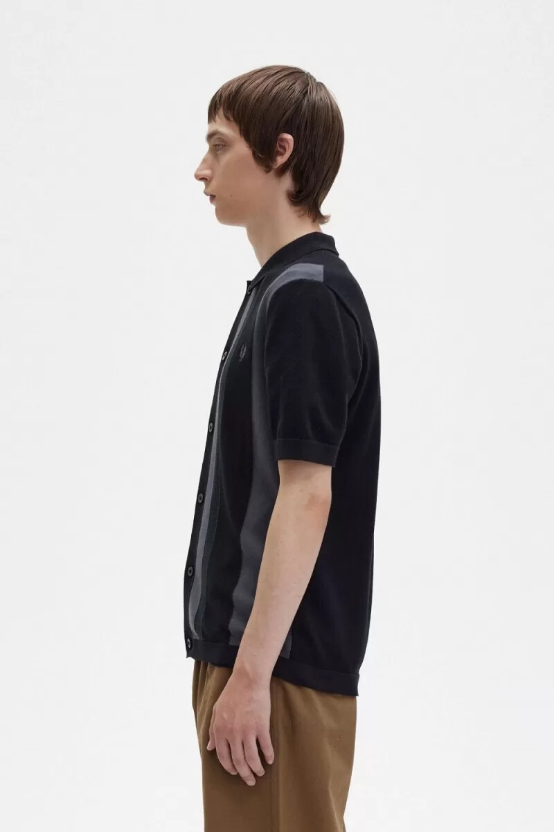 fred perry striped knitted mens shirt black