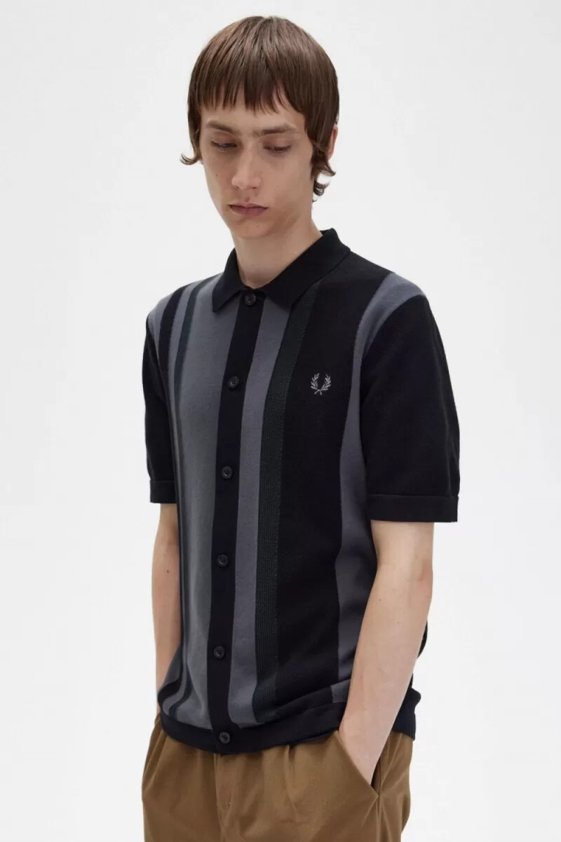 fred perry striped knitted mens shirt black