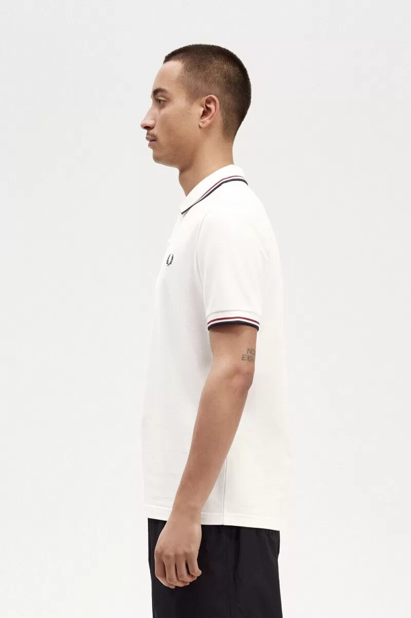 fred perry m3600 mens shirt snow white burnt red navy