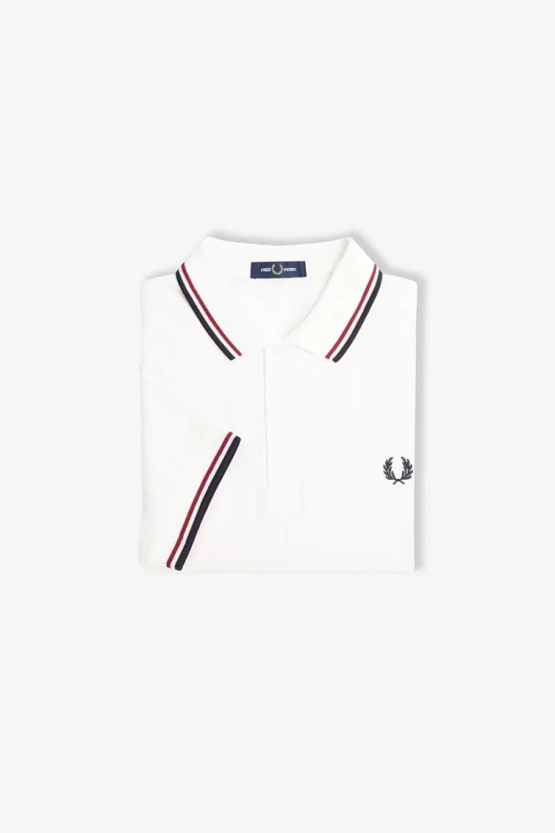 fred perry m3600 mens shirt snow white burnt red navy