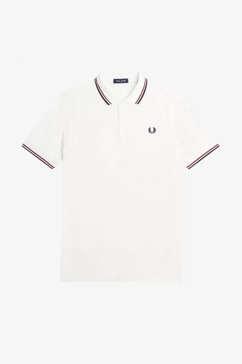 fred perry m3600 mens shirt snow white burnt red navy