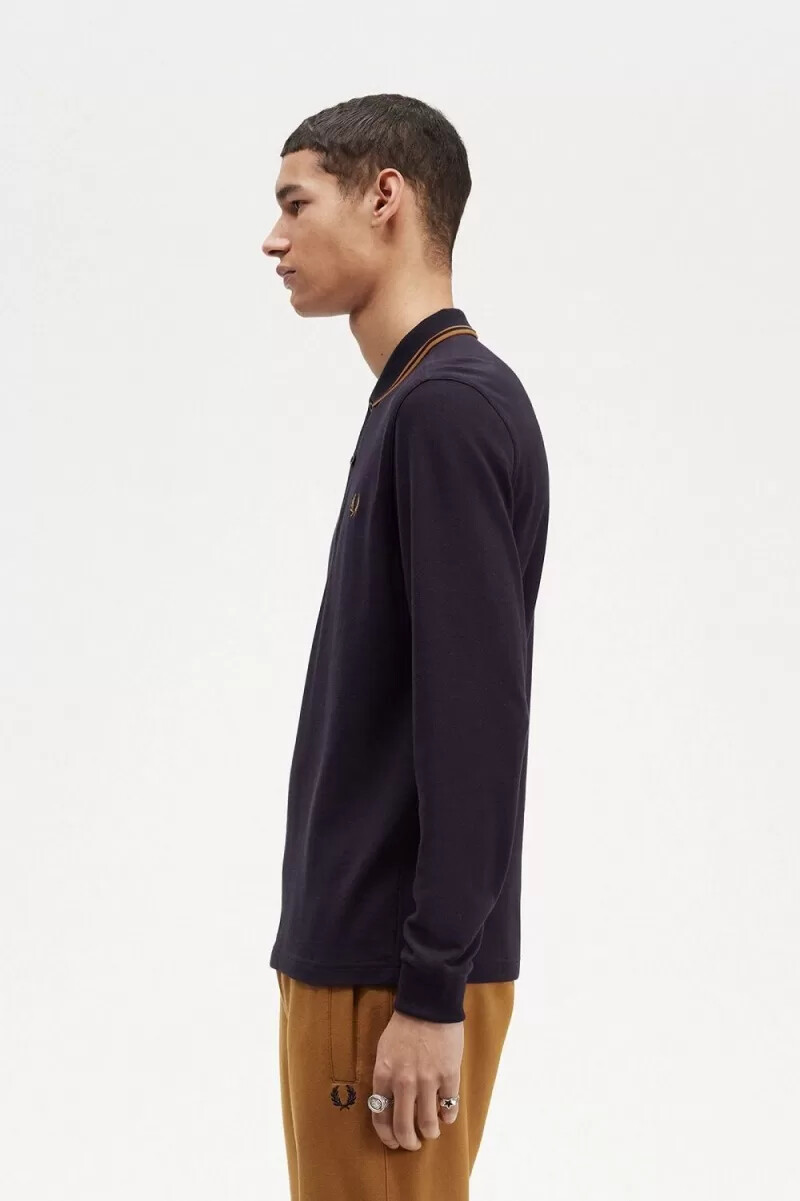 fred perry m3636 mens shirt navy dark coffee dark coffee
