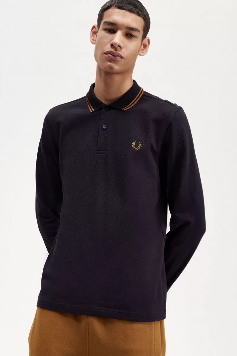 fred perry m3636 mens shirt navy dark coffee dark coffee