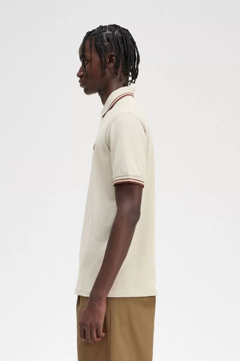 fred perry m12 mens shirt oatmeal dark coffee whisky brown