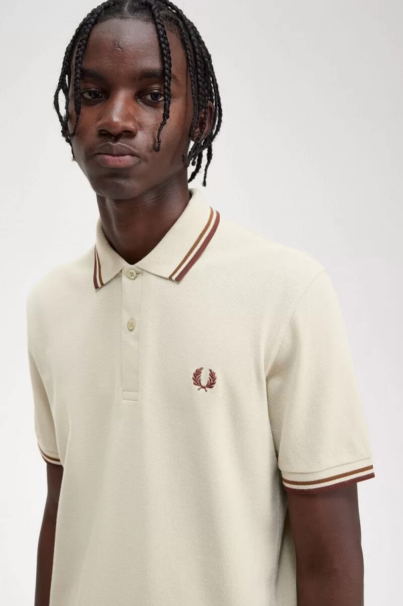 fred perry m12 mens shirt oatmeal dark coffee whisky brown