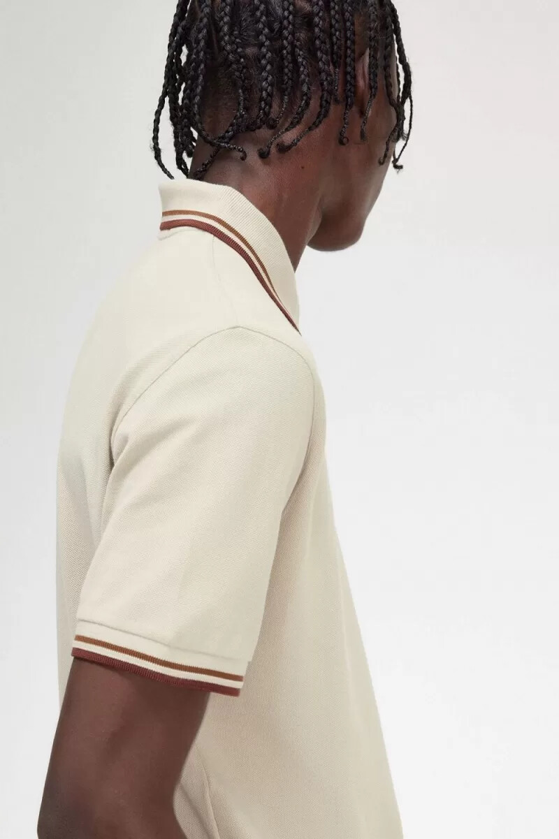 fred perry m12 mens shirt oatmeal dark coffee whisky brown