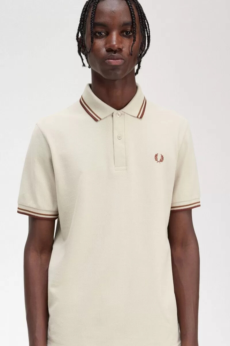 fred perry m12 mens shirt oatmeal dark coffee whisky brown