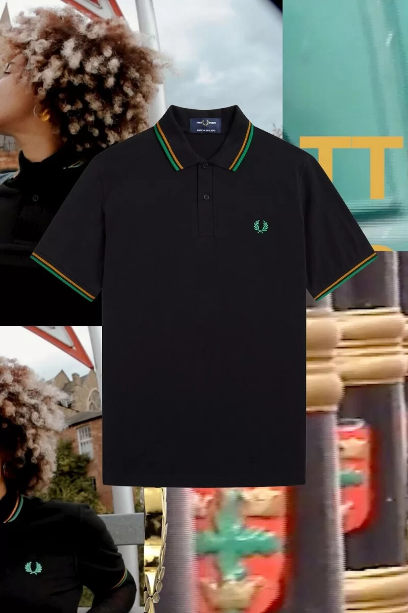 fred perry m12 mens shirt black nottingham gold forest green