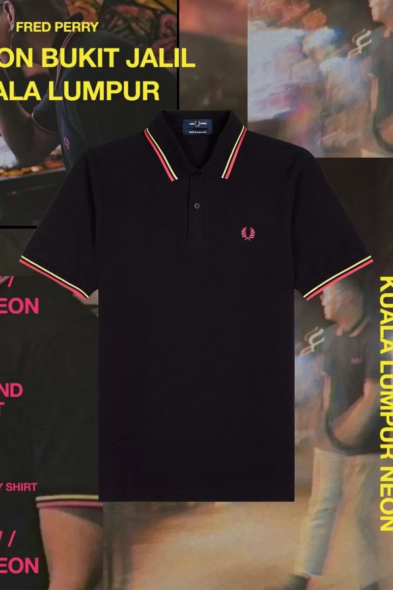 fred perry m12 mens shirt black bright yellow kuala lumpur neon
