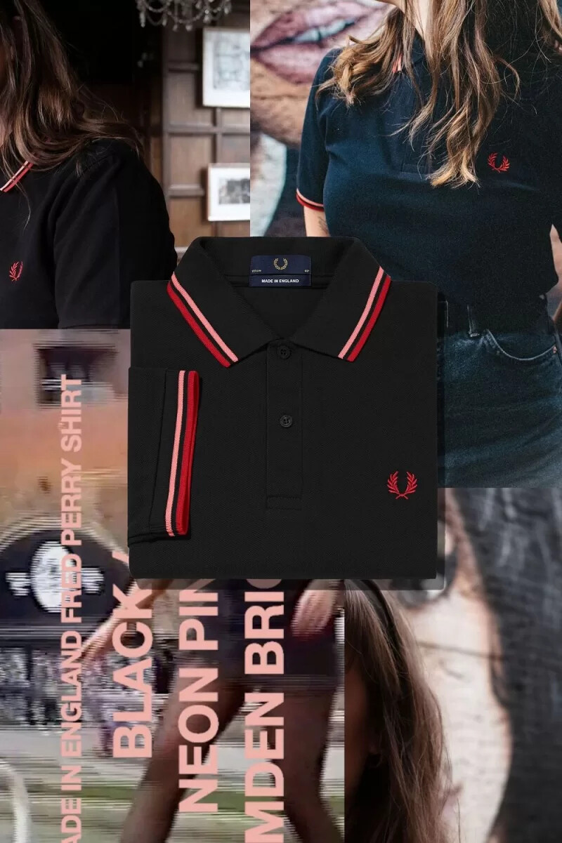 fred perry m12 mens shirt black coral heat camden brick