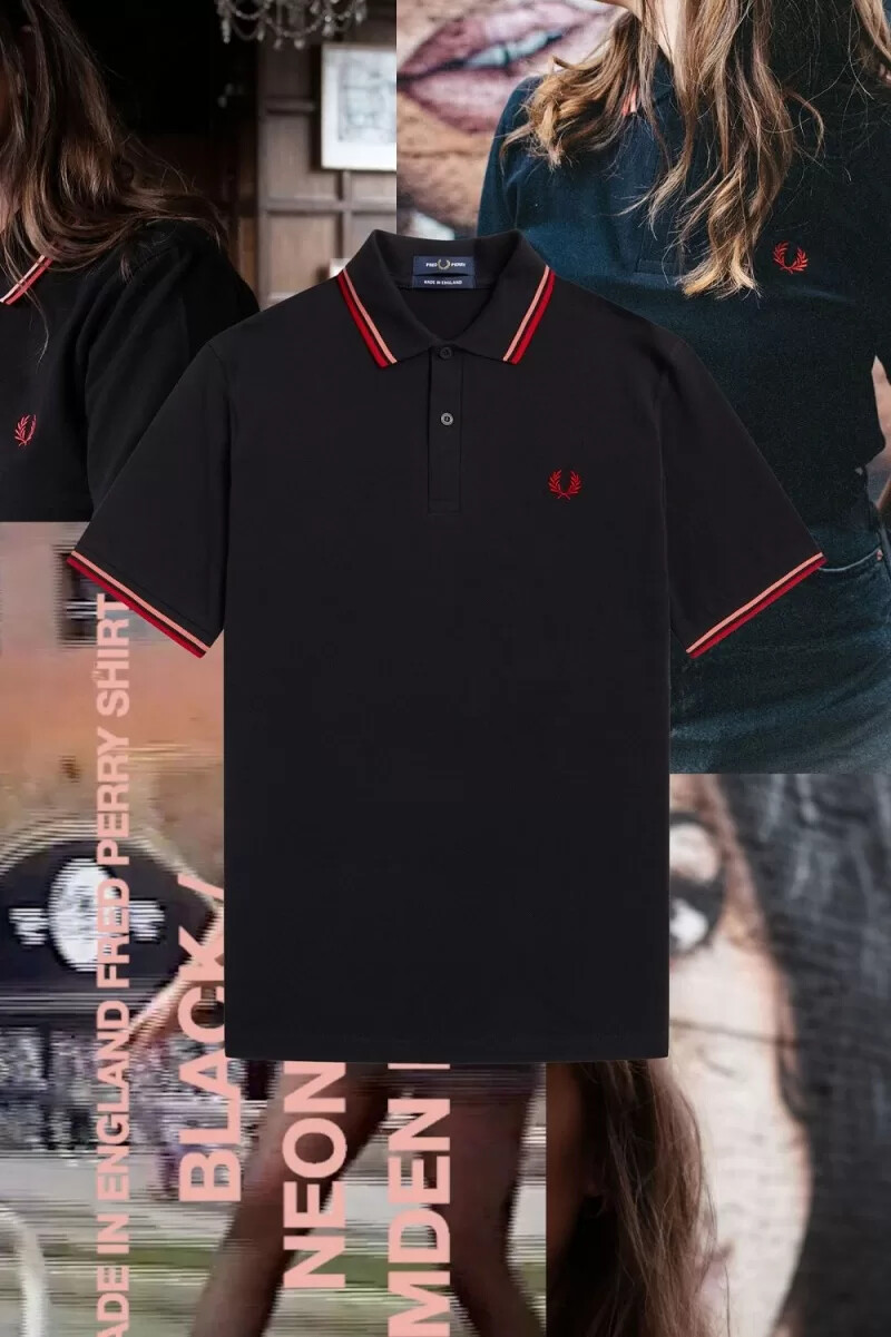 fred perry m12 mens shirt black coral heat camden brick