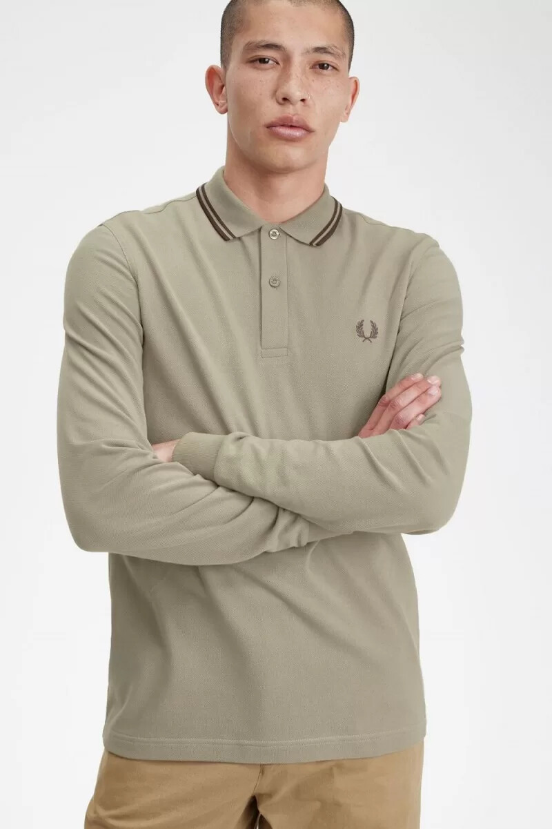 fred perry m3636 mens shirt warm grey dark red