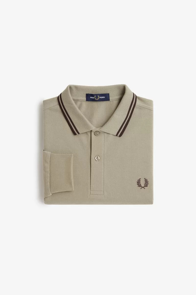 fred perry m3636 mens shirt warm grey dark red