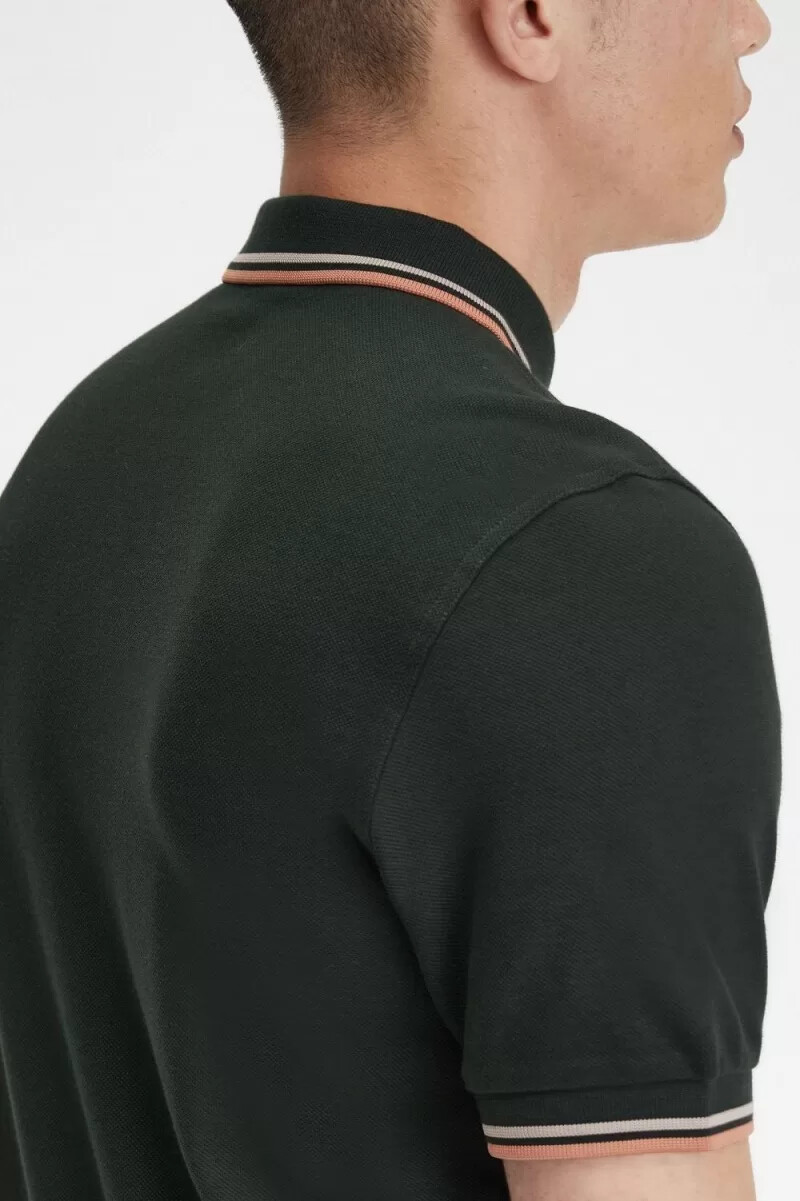 fred perry m3600 mens shirt night green warm grey light rust