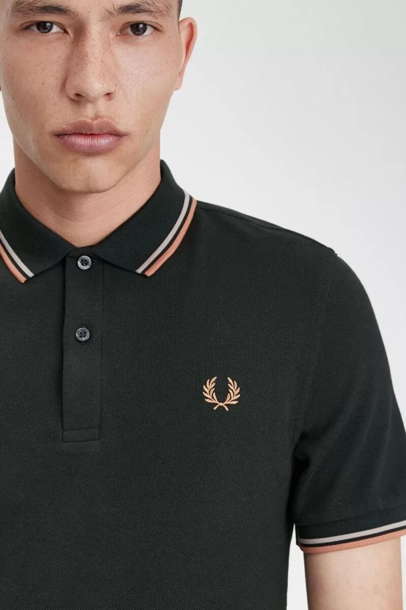 fred perry m3600 mens shirt night green warm grey light rust