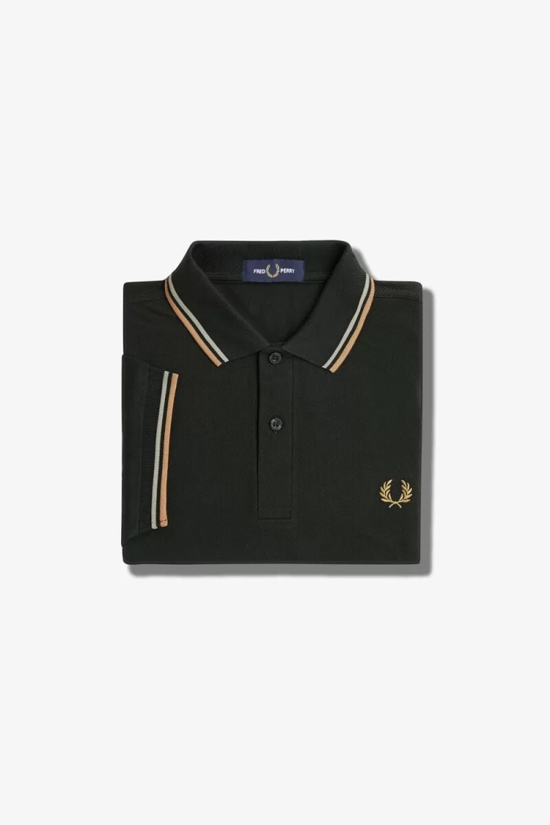 fred perry m3600 mens shirt night green warm grey light rust