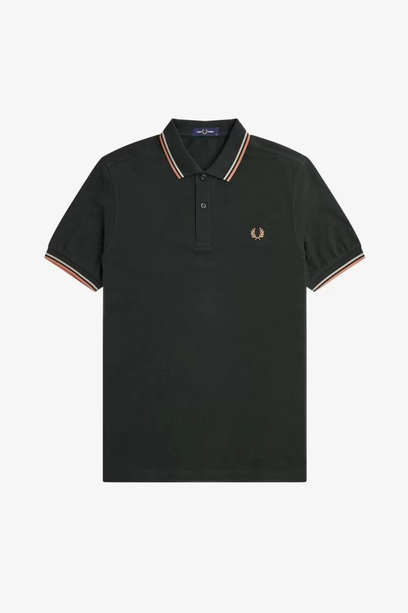 fred perry m3600 mens shirt night green warm grey light rust