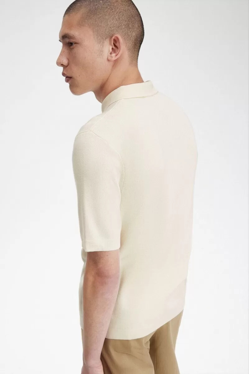 fred perry button through knitted mens shirt beige