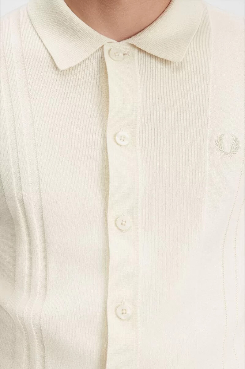 fred perry button through knitted mens shirt beige