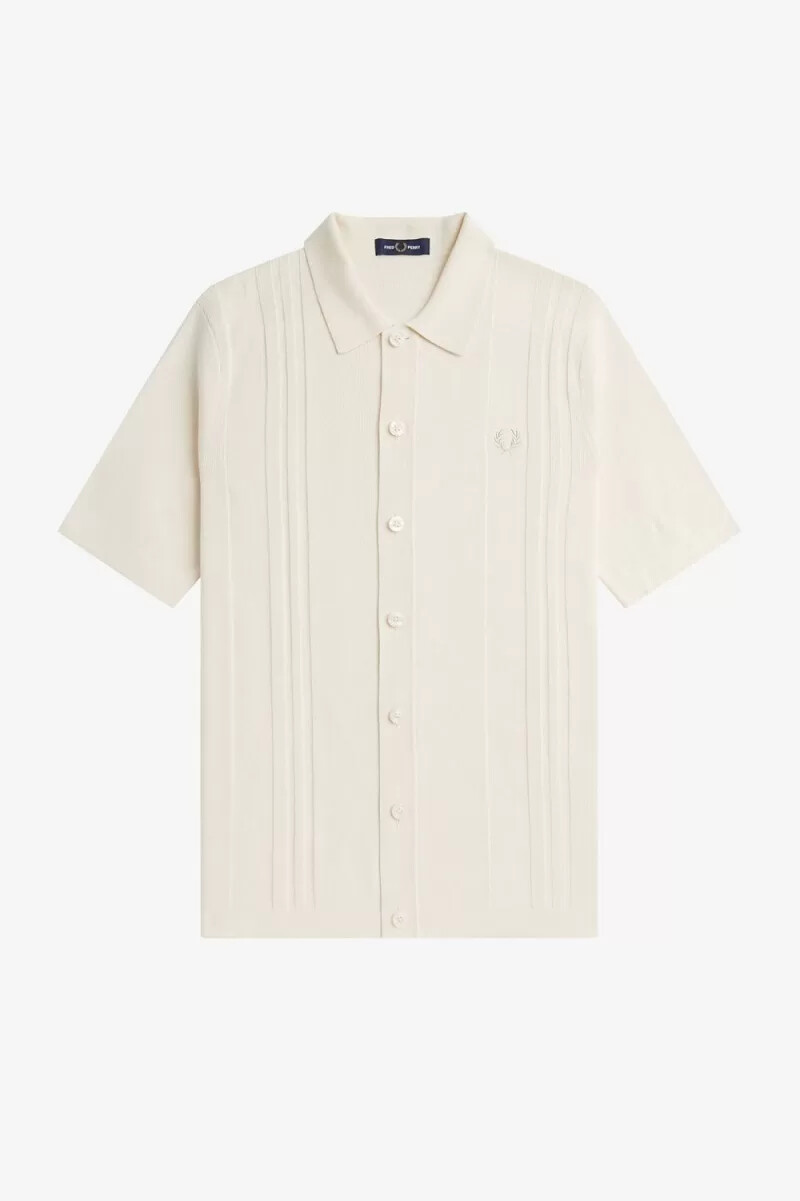 fred perry button through knitted mens shirt beige