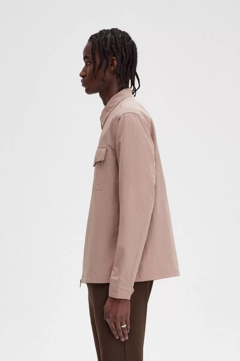 fred perry zip-through mens shirt dark pink