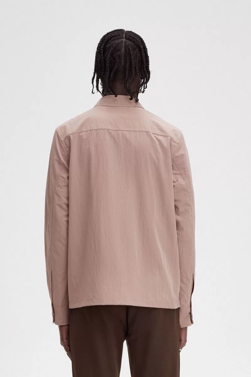 fred perry zip-through mens shirt dark pink