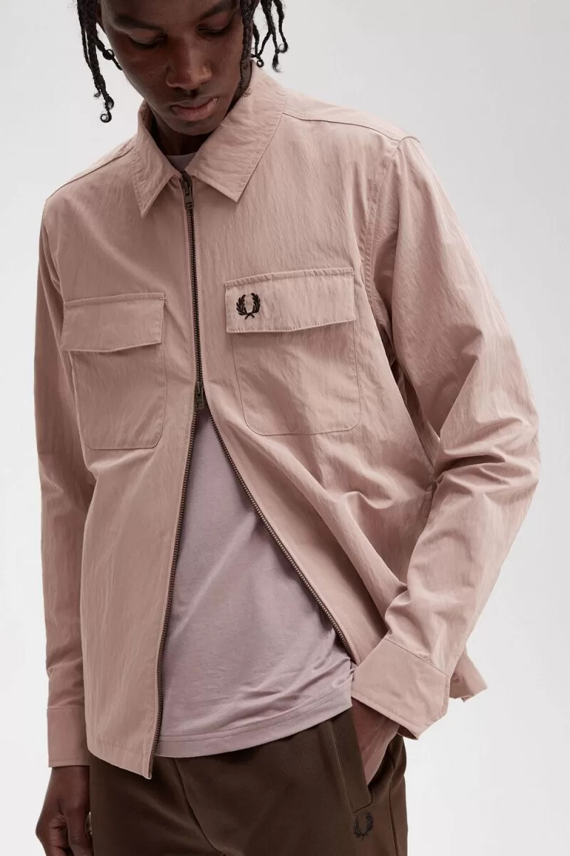 fred perry zip-through mens shirt dark pink