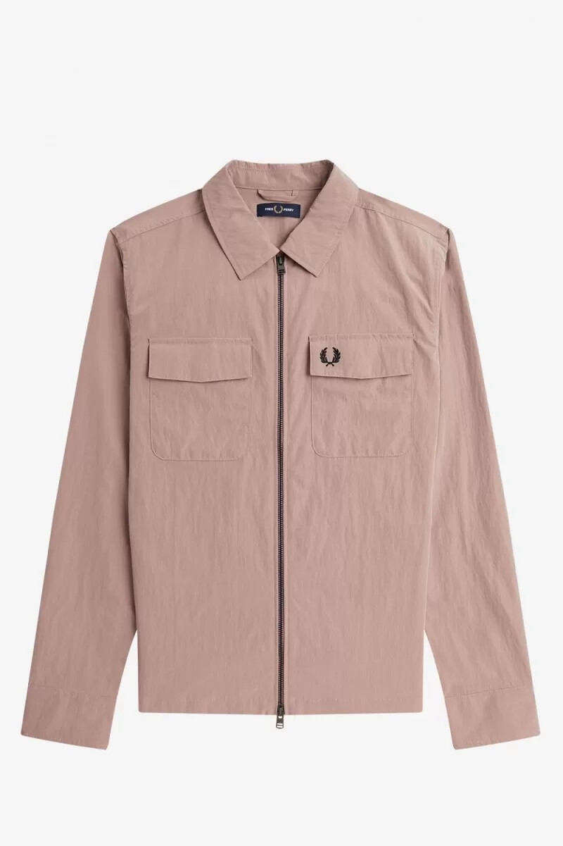 fred perry zip-through mens shirt dark pink