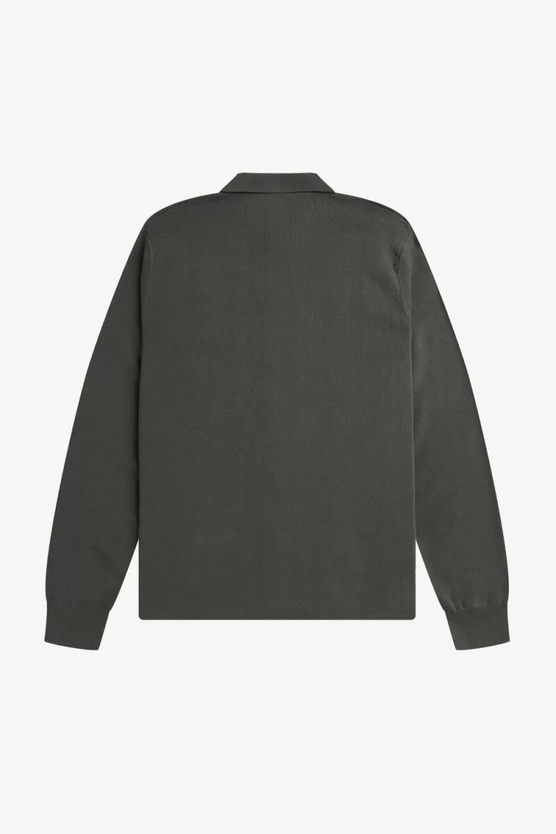fred perry button through knitted mens shirt field green