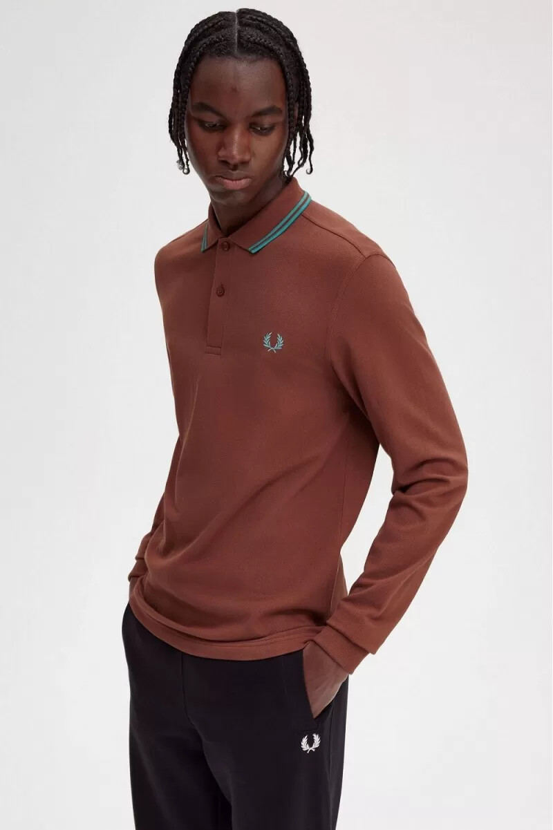 fred perry m3636 mens shirt whisky brown deep mint deep mint