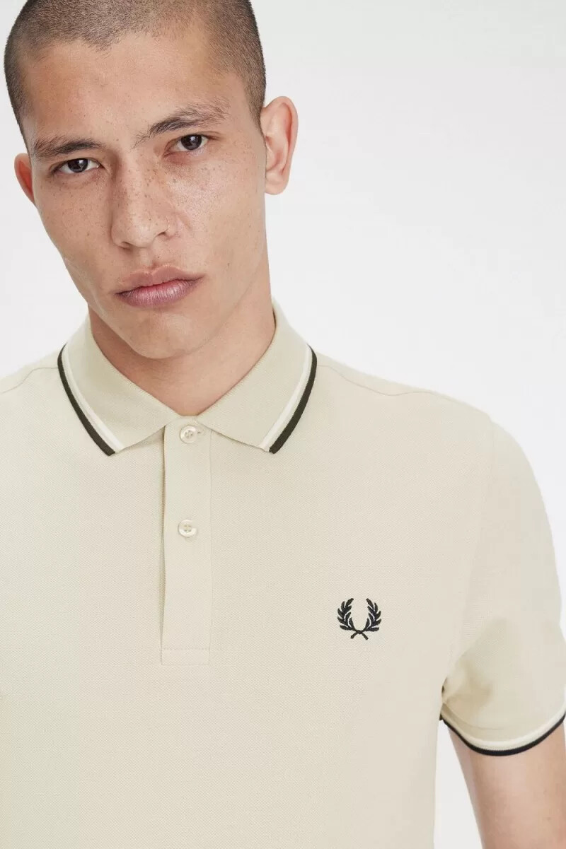 fred perry m3600 mens shirt oatmeal beige black