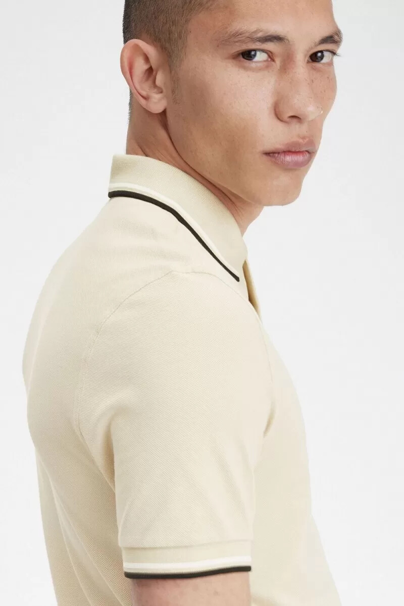 fred perry m3600 mens shirt oatmeal beige black