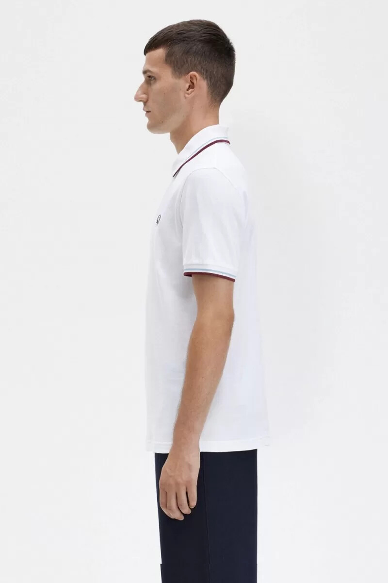fred perry m12 mens shirt white aqua maroon