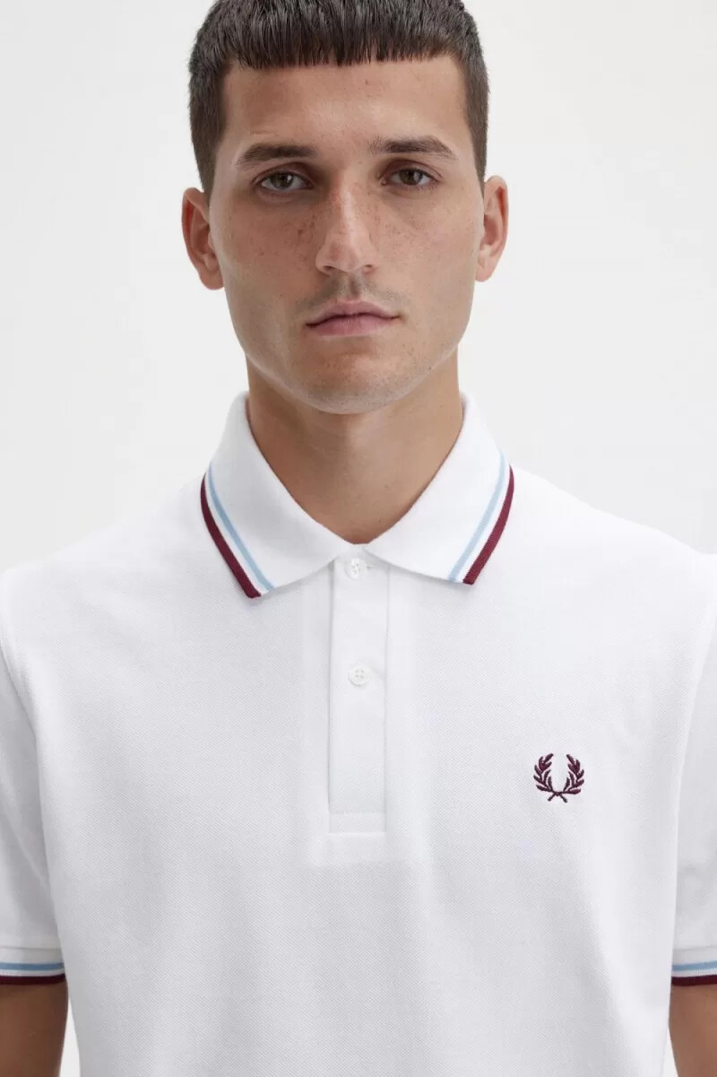 fred perry m12 mens shirt white aqua maroon