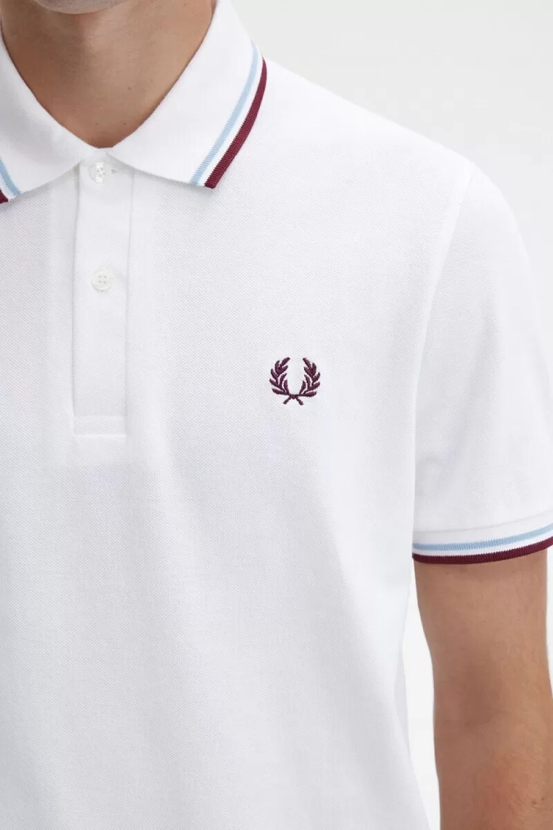 fred perry m12 mens shirt white aqua maroon
