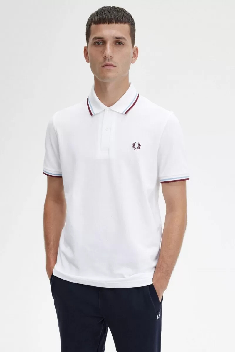 fred perry m12 mens shirt white aqua maroon