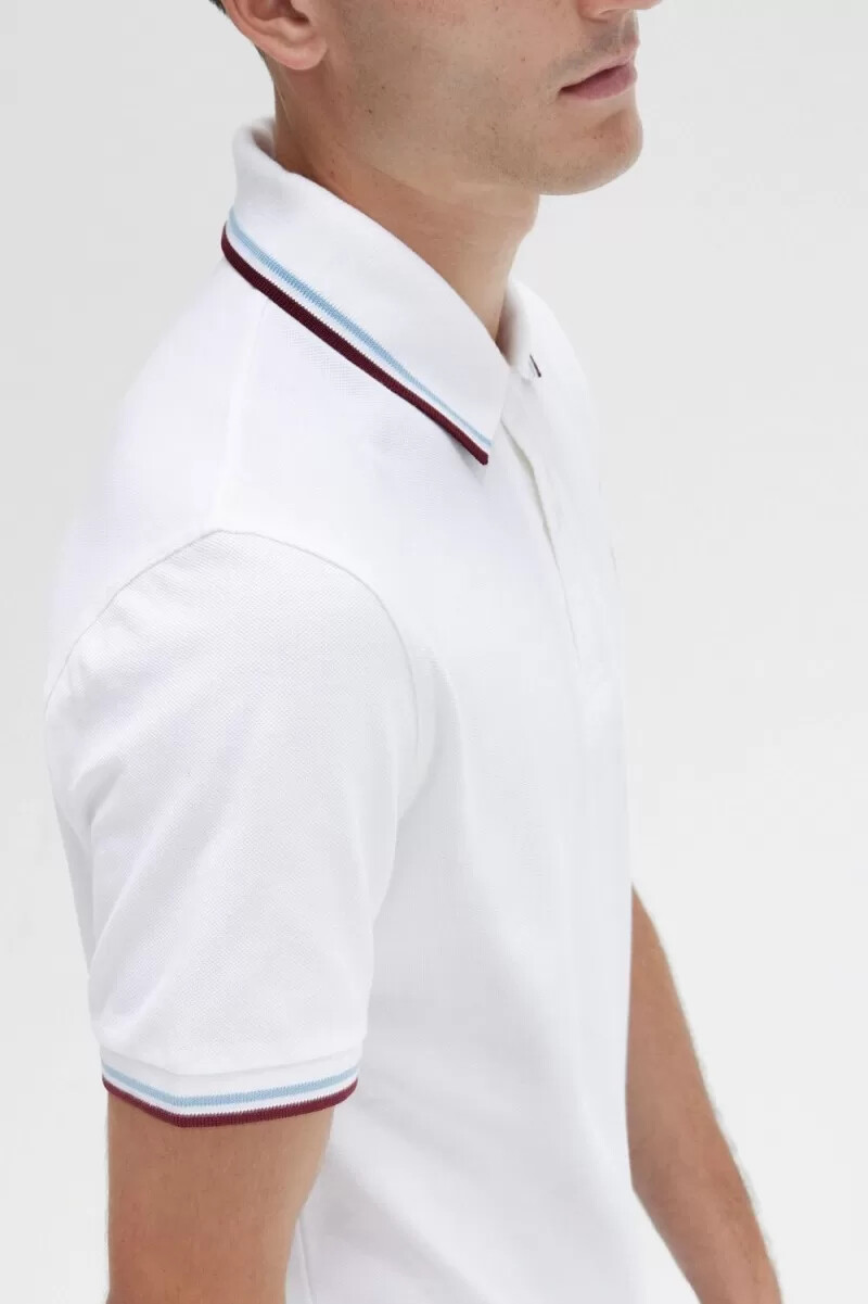 fred perry m12 mens shirt white aqua maroon