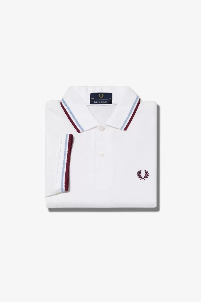 fred perry m12 mens shirt white aqua maroon