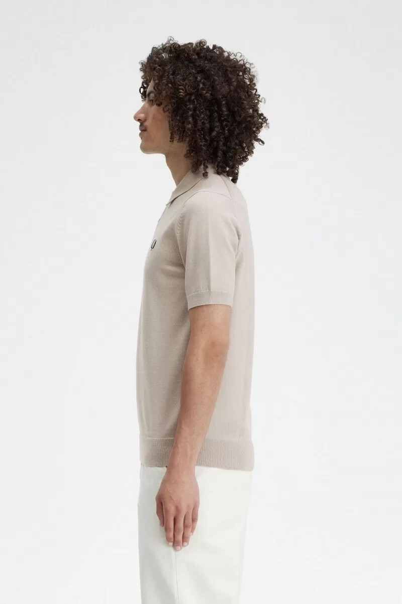 fred perry classic knitted mens shirt dark oatmeal